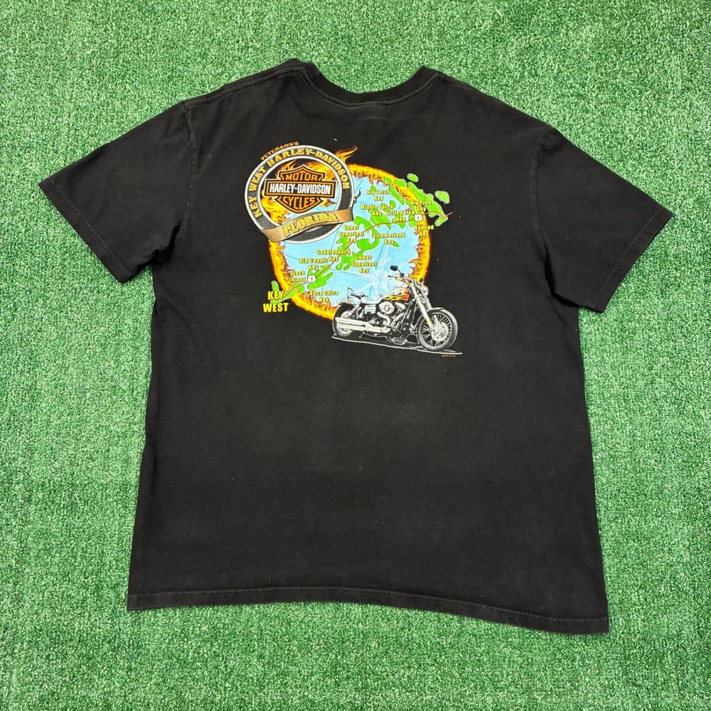 Y2K Harley Davidson Key West Florida Flame Graphic T-shirt - Picture 2 of 5